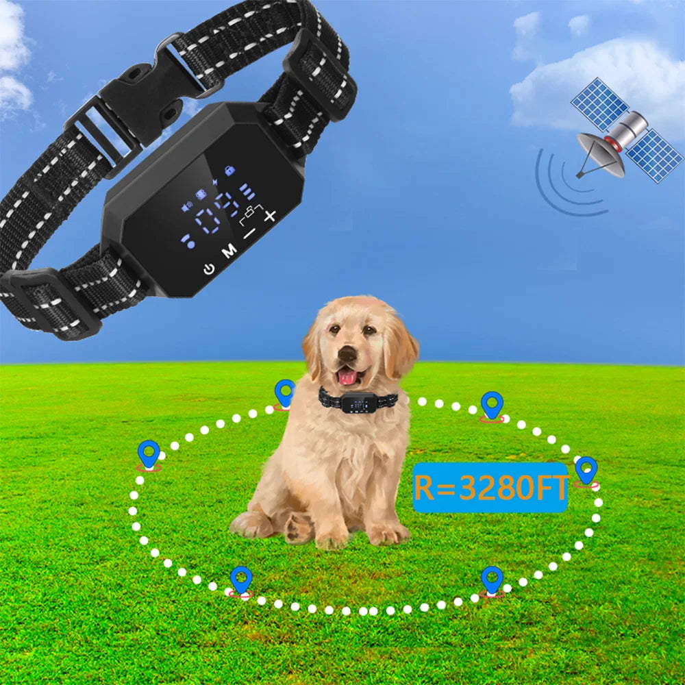 1000m GPS Dog Fence - Electric Dog Training Collar with Vibration, Sound, Shock, Rechargeable & Waterproof, 100~3280 Ft Range