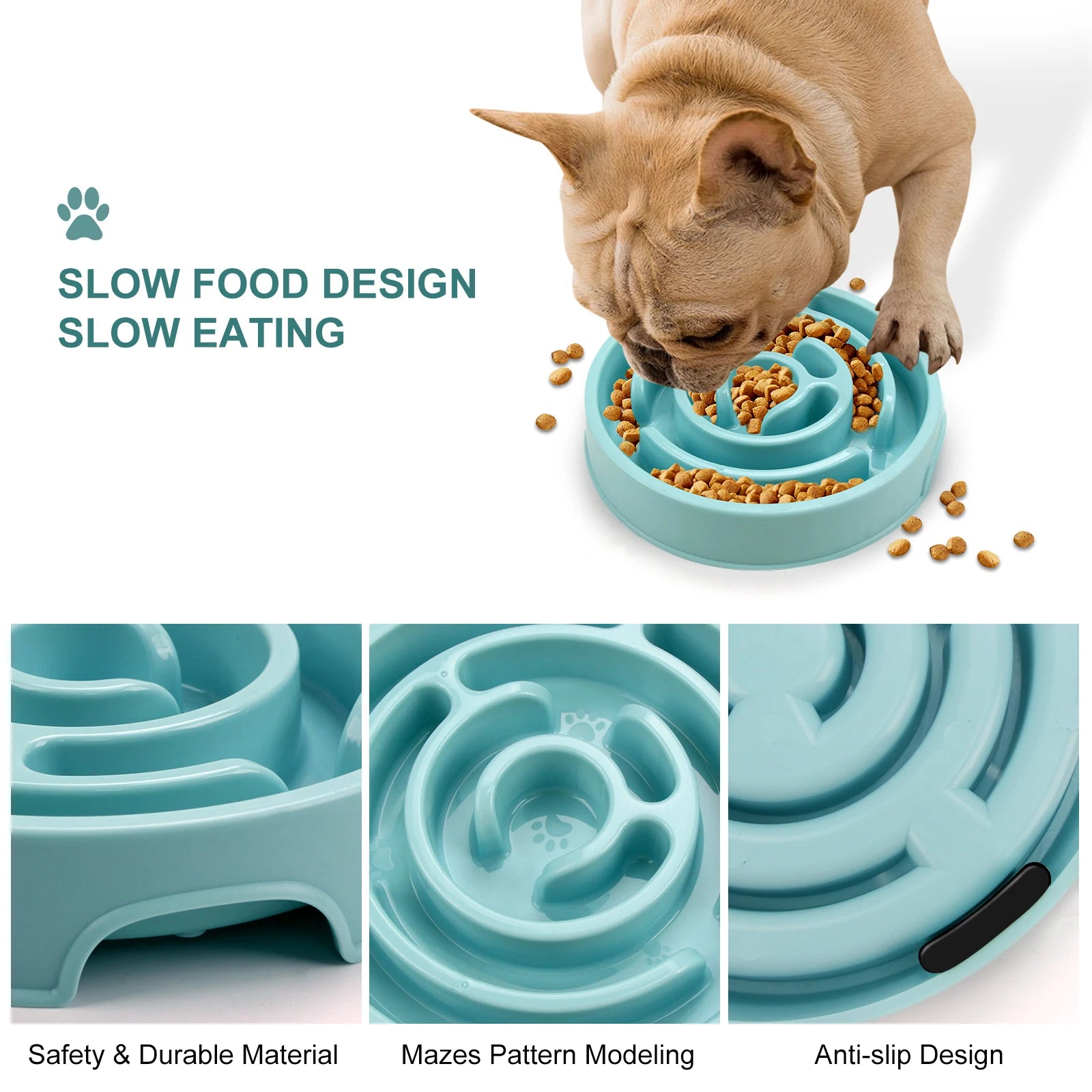 Fun Non-Slip Slow Feeder Bowl - Anti-Gulping Food Dish for Large, Medium, and Small Dogs