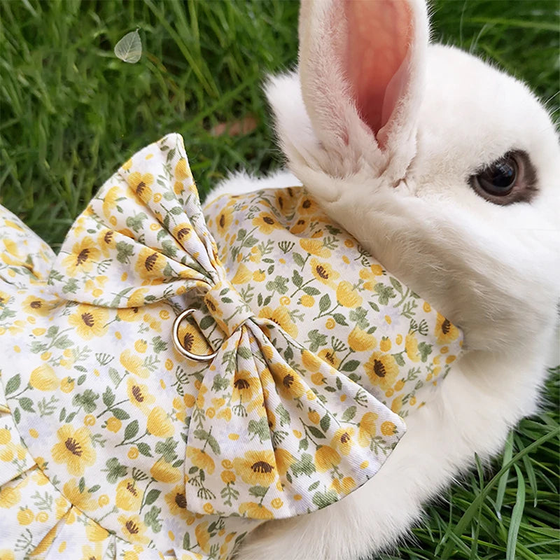 Soft Cotton Rabbit Harness Dress & Leash Set - Summer Outfit for Bunnies and Small Pets