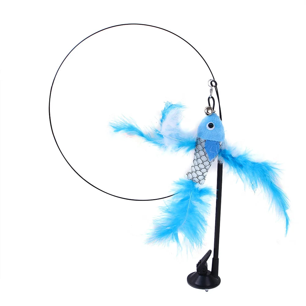 Sucker Feather Bird with Bell Cat Stick Toy