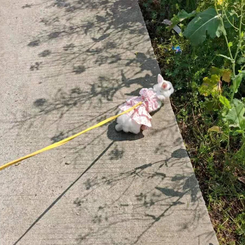 Soft Cotton Rabbit Harness Dress & Leash Set - Summer Outfit for Bunnies and Small Pets