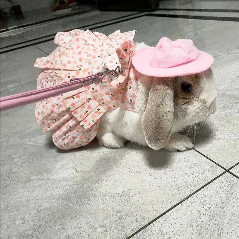 Soft Cotton Rabbit Harness Dress & Leash Set - Summer Outfit for Bunnies and Small Pets