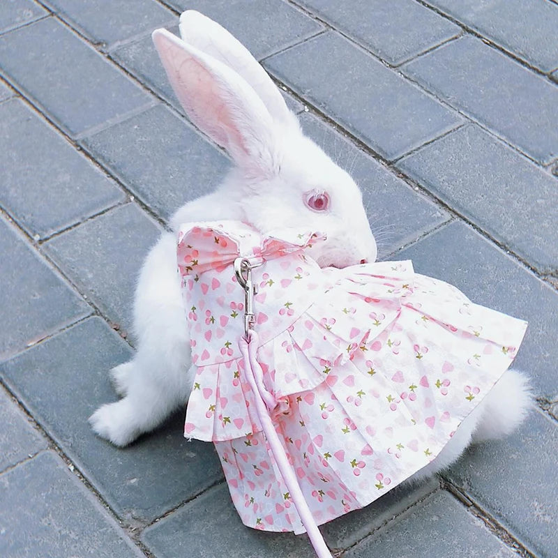 Soft Cotton Rabbit Harness Dress & Leash Set - Summer Outfit for Bunnies and Small Pets