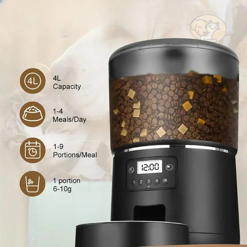 4L Automatic Smart Pet Feeder with Timer & Stainless Steel Bowl - Perfect for Cats and Dogs