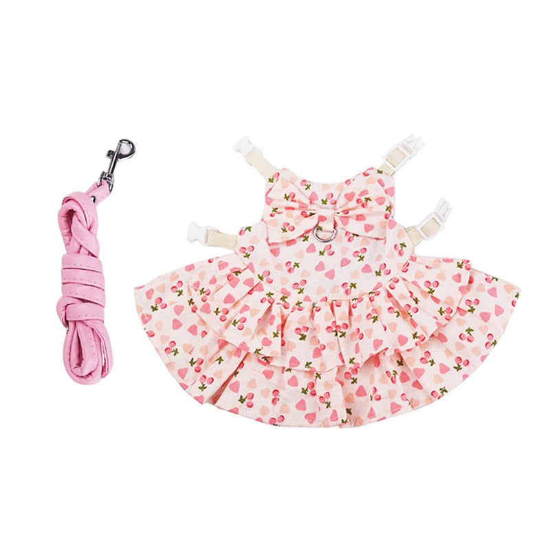 Soft Cotton Rabbit Harness Dress & Leash Set - Summer Outfit for Bunnies and Small Pets