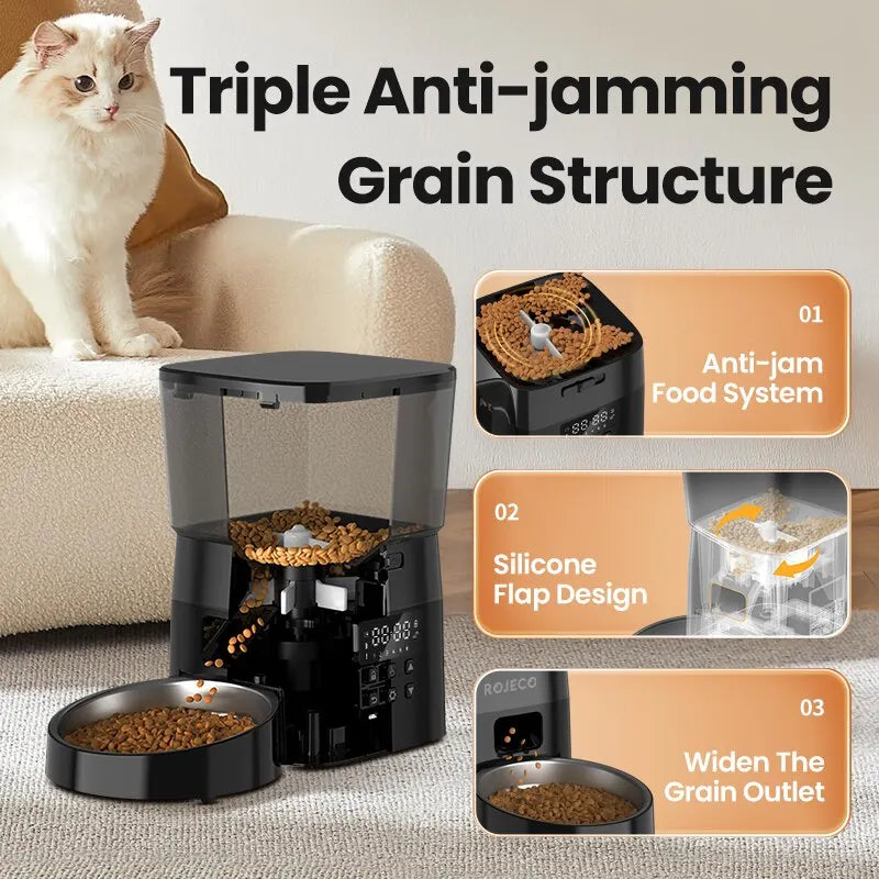 Smart Automatic Pet Feeder - Button Version for Cats and Dogs - Dry Food Dispenser with LCD Display and Timer Control
