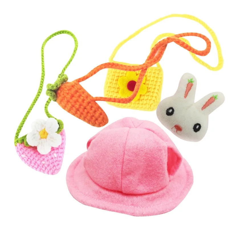 Cute Clothing Accessories Set for Small Animals - Hat, Bag, Brooch, Leash for Cats, Rabbits, Squirrels, Hamsters, Rats, and Mice