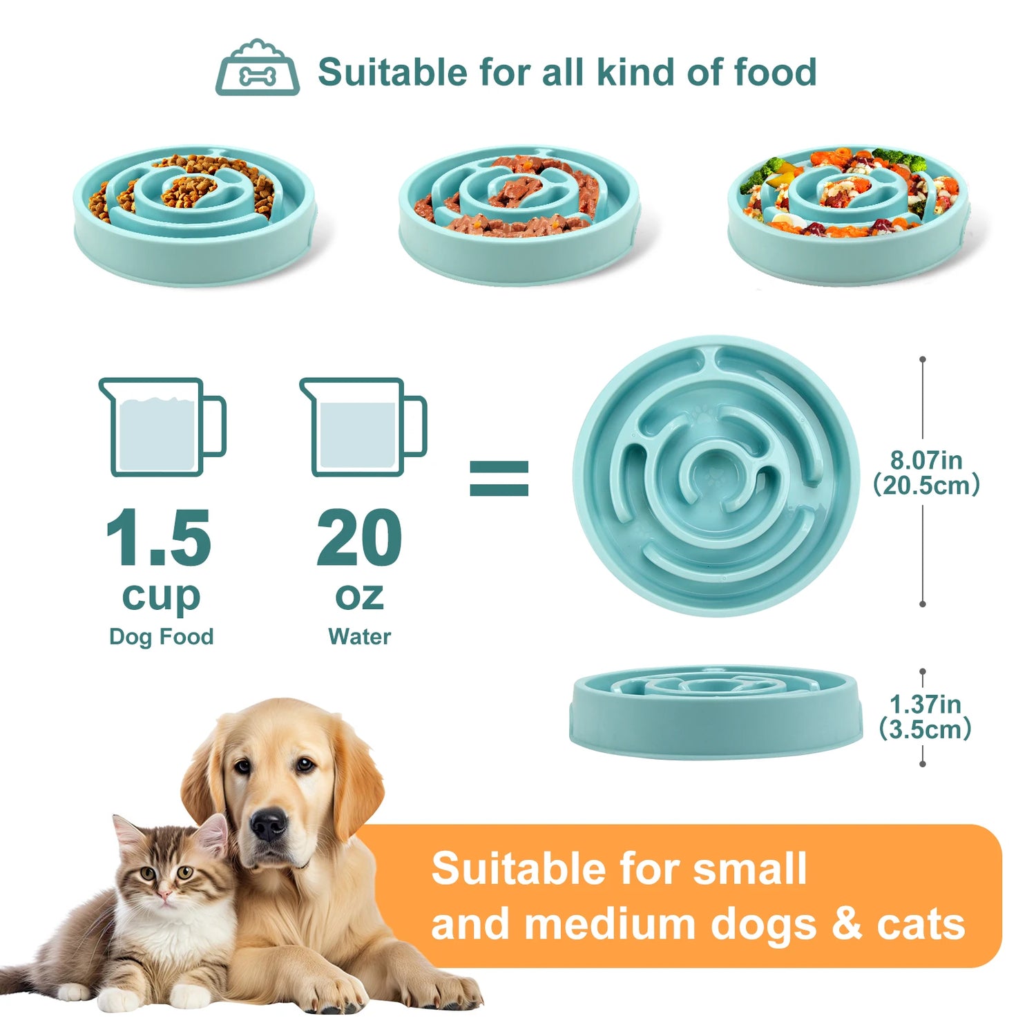 Fun Non-Slip Slow Feeder Bowl - Anti-Gulping Food Dish for Large, Medium, and Small Dogs