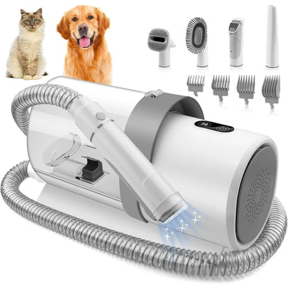 Pet Grooming Kit with Vacuum Cleaner - Includes 4 Clipper Combs and 5 Grooming Tools for Long-Haired Pets