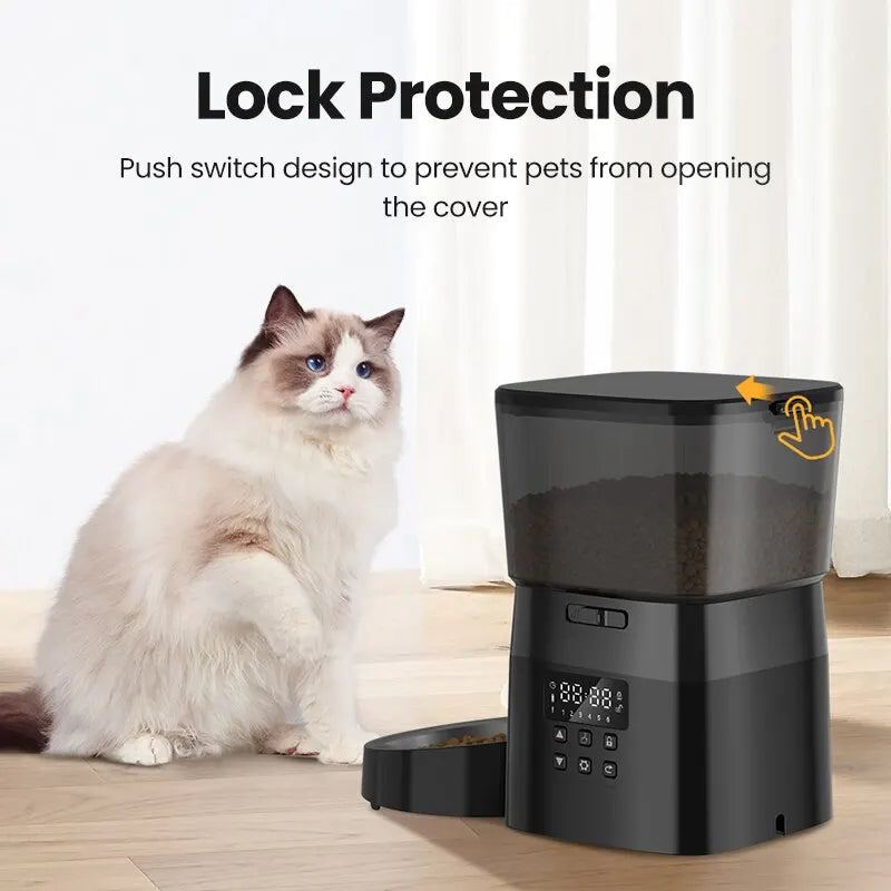 Smart Automatic Pet Feeder - Button Version for Cats and Dogs - Dry Food Dispenser with LCD Display and Timer Control