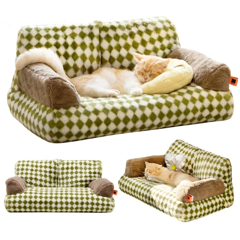 Detachable Washable Kitten Kennel Plush Bed Sofa for Cats