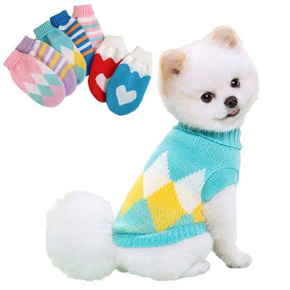 Cozy Autumn Winter Knitted Sweater for Small Pets - Soft Turtleneck Warm Clothes for Small Dogs, Cats, and Rabbits