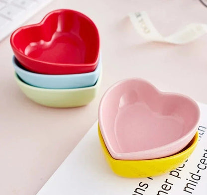 Colorful Heart Shape Ceramic Plate Hamster Feeding Bowl