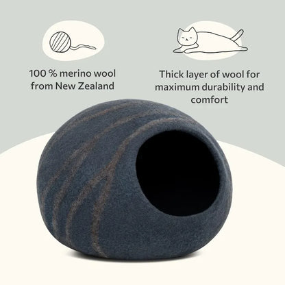 Luxurious Felt Cat Bed Cave - Handcrafted 100% Merino Wool Bed for Cats and Kittens