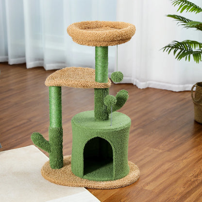 Festive Cat Scratching Post Cactus Tree Tower with Sisal Rope