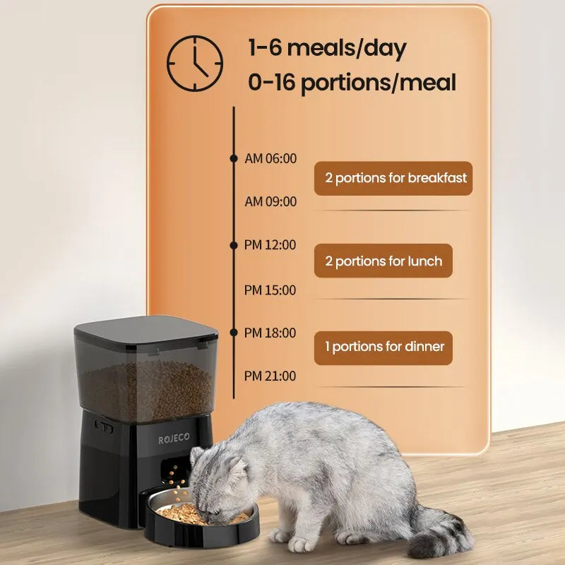 Smart Automatic Pet Feeder - Button Version for Cats and Dogs - Dry Food Dispenser with LCD Display and Timer Control