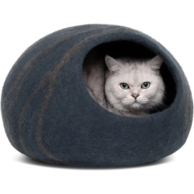 Luxurious Felt Cat Bed Cave - Handcrafted 100% Merino Wool Bed for Cats and Kittens