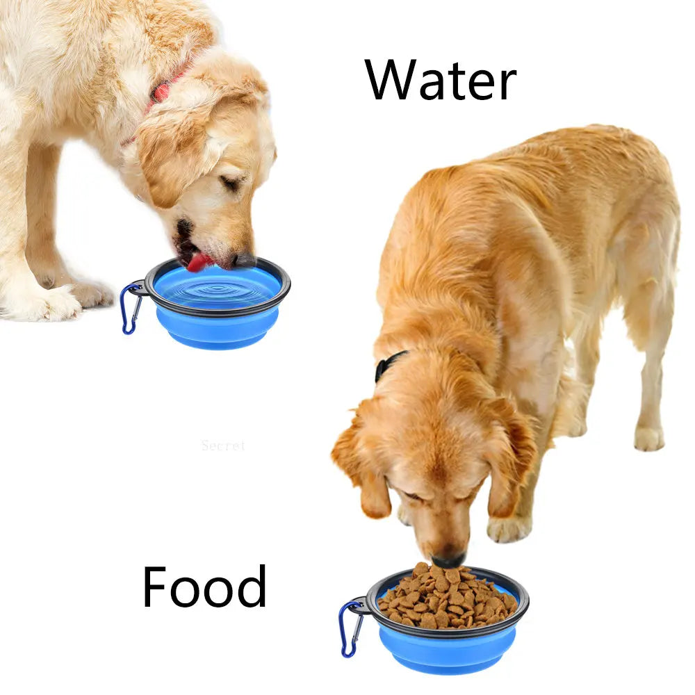 Collapsible Silicone Pet Bowl - Portable Folding Food and Water Dish for Outdoor Camping and Travel with Carabiner