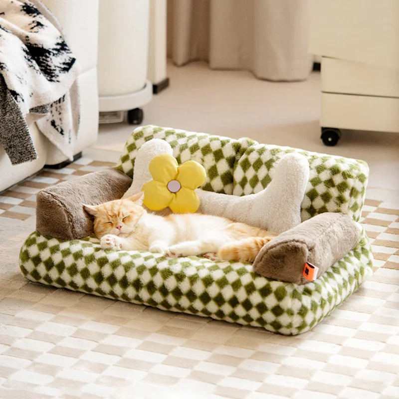 Detachable Washable Kitten Kennel Plush Bed Sofa for Cats