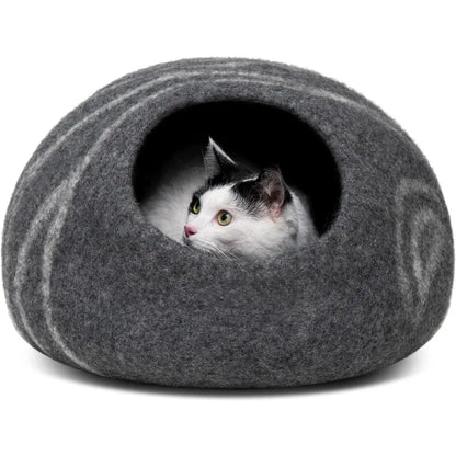 Luxurious Felt Cat Bed Cave - Handcrafted 100% Merino Wool Bed for Cats and Kittens