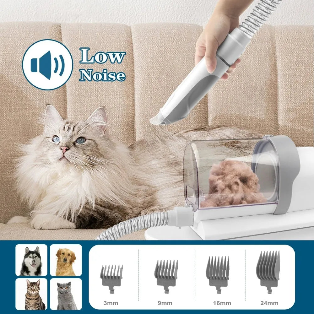 Pet Grooming Kit with Vacuum Cleaner - Includes 4 Clipper Combs and 5 Grooming Tools for Long-Haired Pets