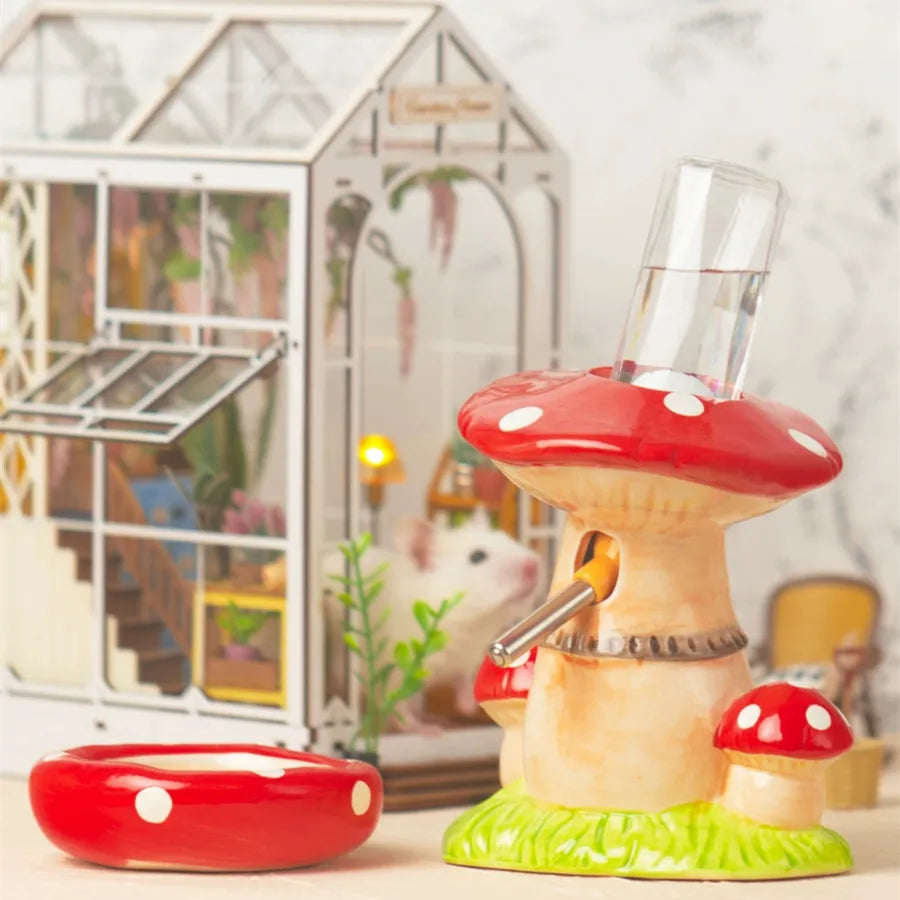 Cute Mushroom House Hamster Cage Pet Fountain Bowl