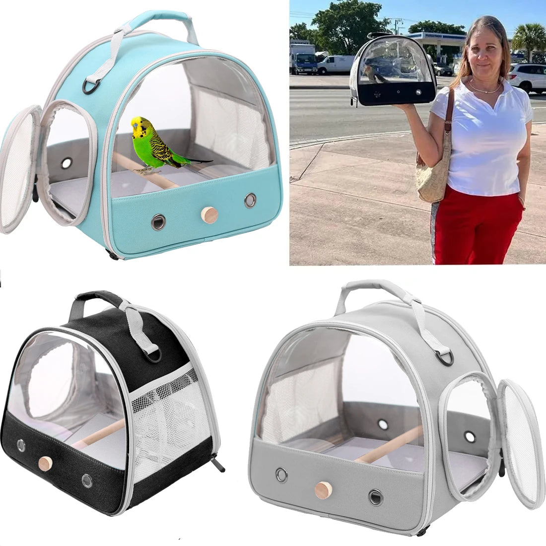 Portable Clear Bird Carrier Transport Collapsible Outdoor Cage