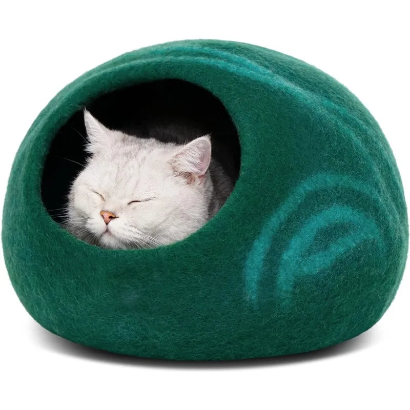 Luxurious Felt Cat Bed Cave - Handcrafted 100% Merino Wool Bed for Cats and Kittens