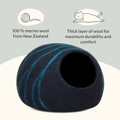 Luxurious Felt Cat Bed Cave - Handcrafted 100% Merino Wool Bed for Cats and Kittens