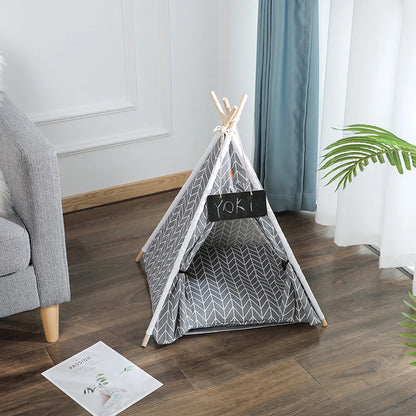 Portable Teepee With Thick Cushion Pet Tent House Cat Bed