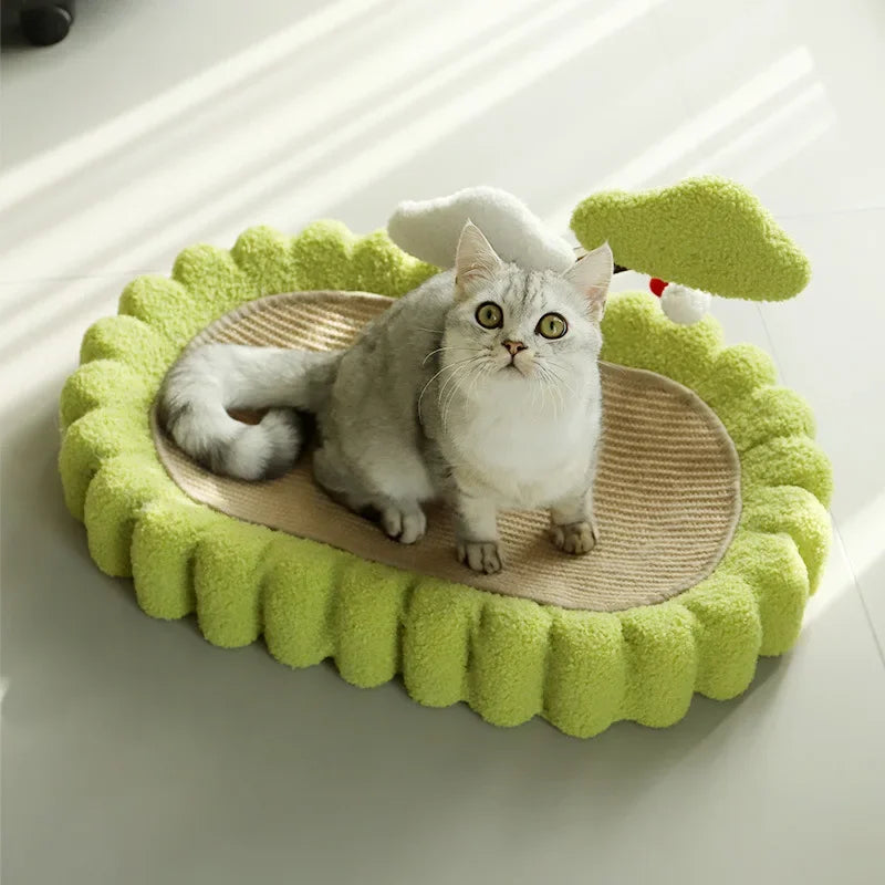 Integrated Cat Scratching Board and Nest - Large Oval Sisal Scratch-Resistant Cat Claw Bed