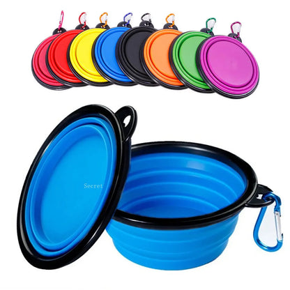 Collapsible Silicone Pet Bowl - Portable Folding Food and Water Dish for Outdoor Camping and Travel with Carabiner