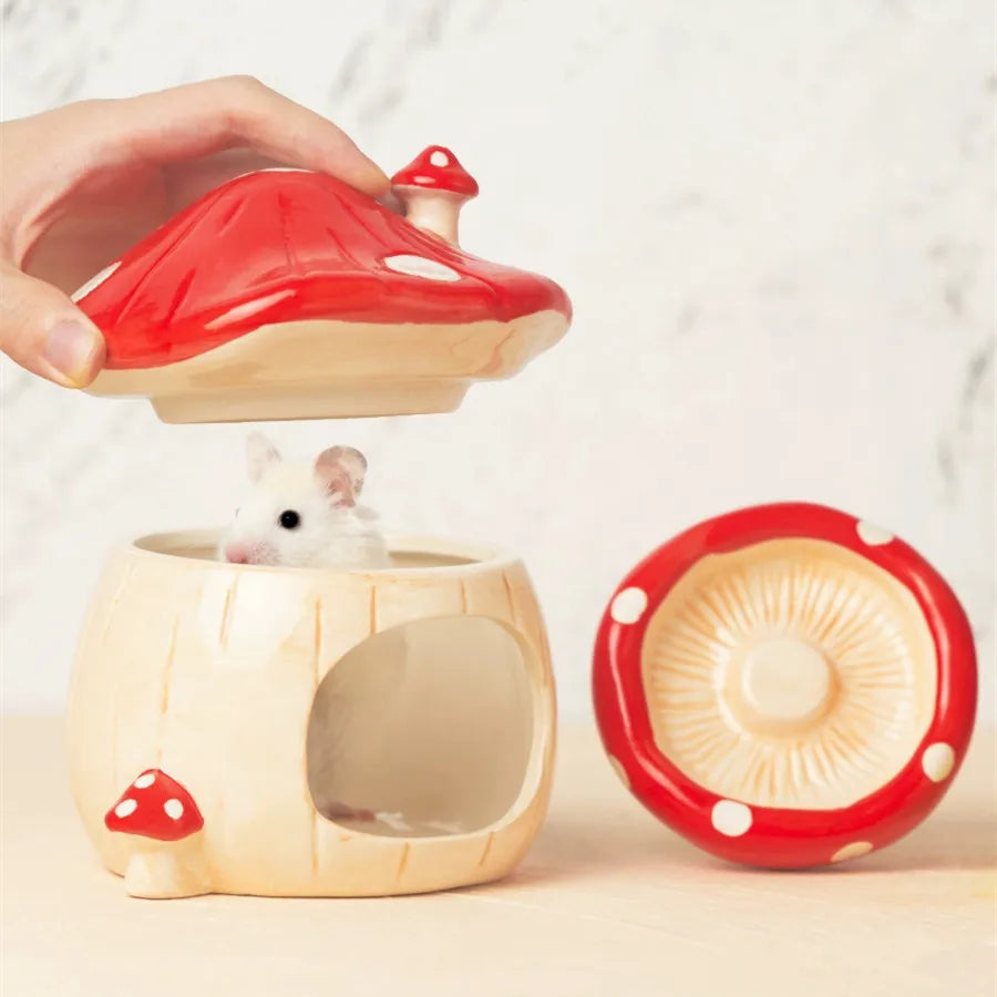 Cute Mushroom House Hamster Cage Pet Fountain Bowl