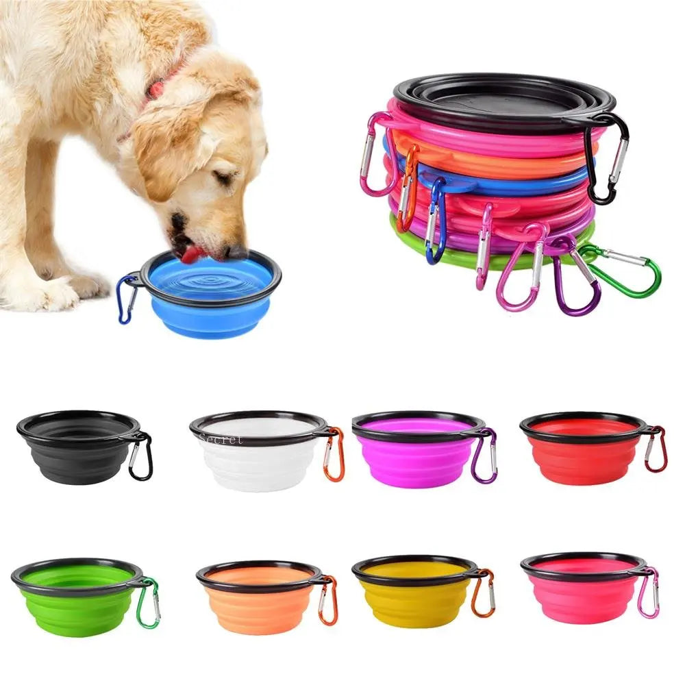 Collapsible Silicone Pet Bowl - Portable Folding Food and Water Dish for Outdoor Camping and Travel with Carabiner