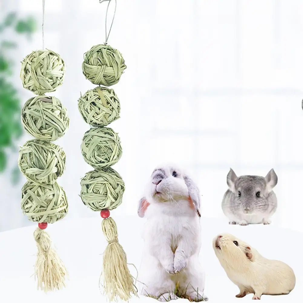 Pet Molars Toy Natural Straw Ball Hanging String