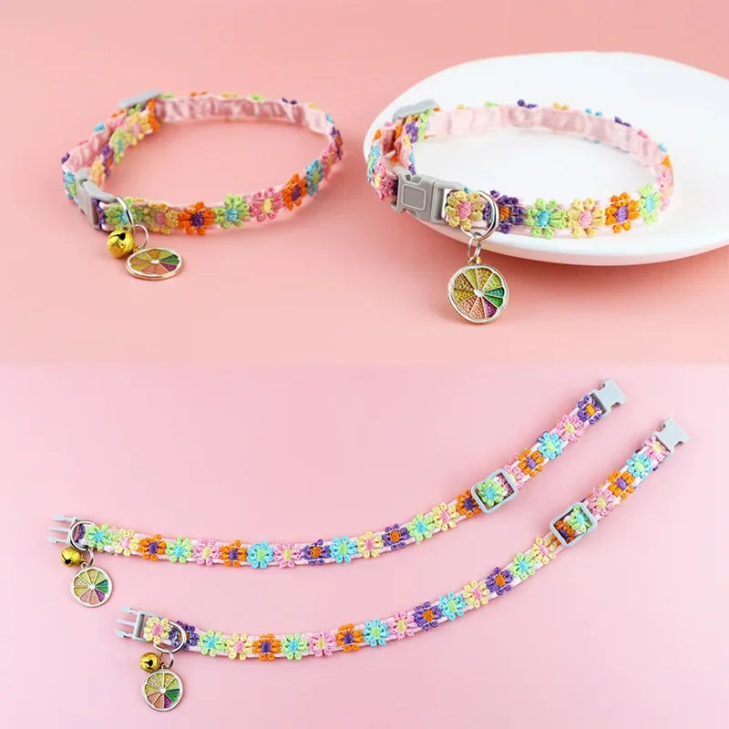 Adjustable Cute Lace Flower Cat Collar with Bell and Pendant