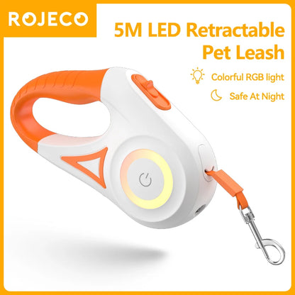 5M Retractable Dog Leash with LED Light - Automatic, Luminous, Fashionable Lead for Walking and Running Pets