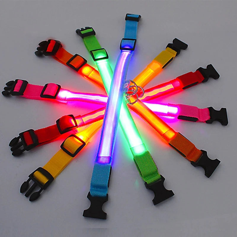 Adjustable LED Nylon Dog Collar - Flashing, Glowing, Luminous Light Harness for Night Safety - Perfect for Small Dogs