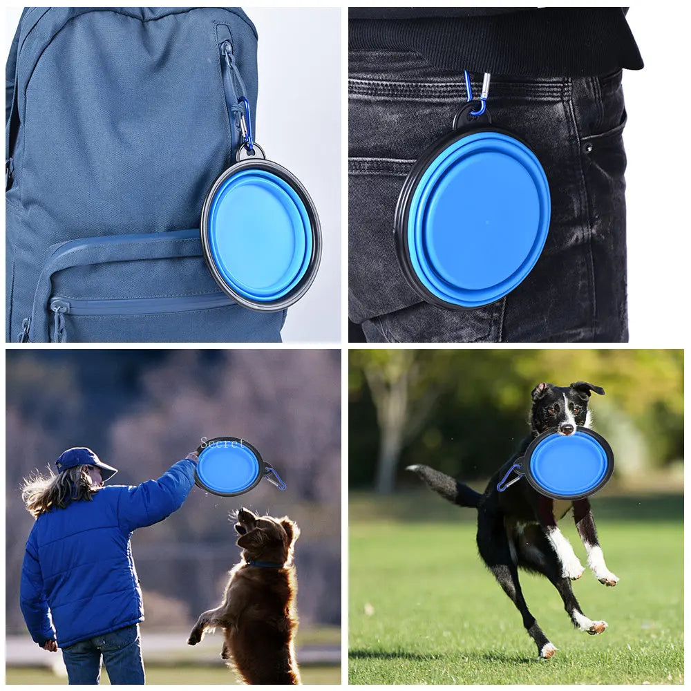 Collapsible Silicone Pet Bowl - Portable Folding Food and Water Dish for Outdoor Camping and Travel with Carabiner