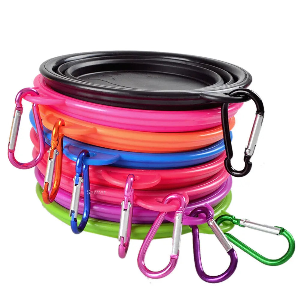 Collapsible Silicone Pet Bowl - Portable Folding Food and Water Dish for Outdoor Camping and Travel with Carabiner