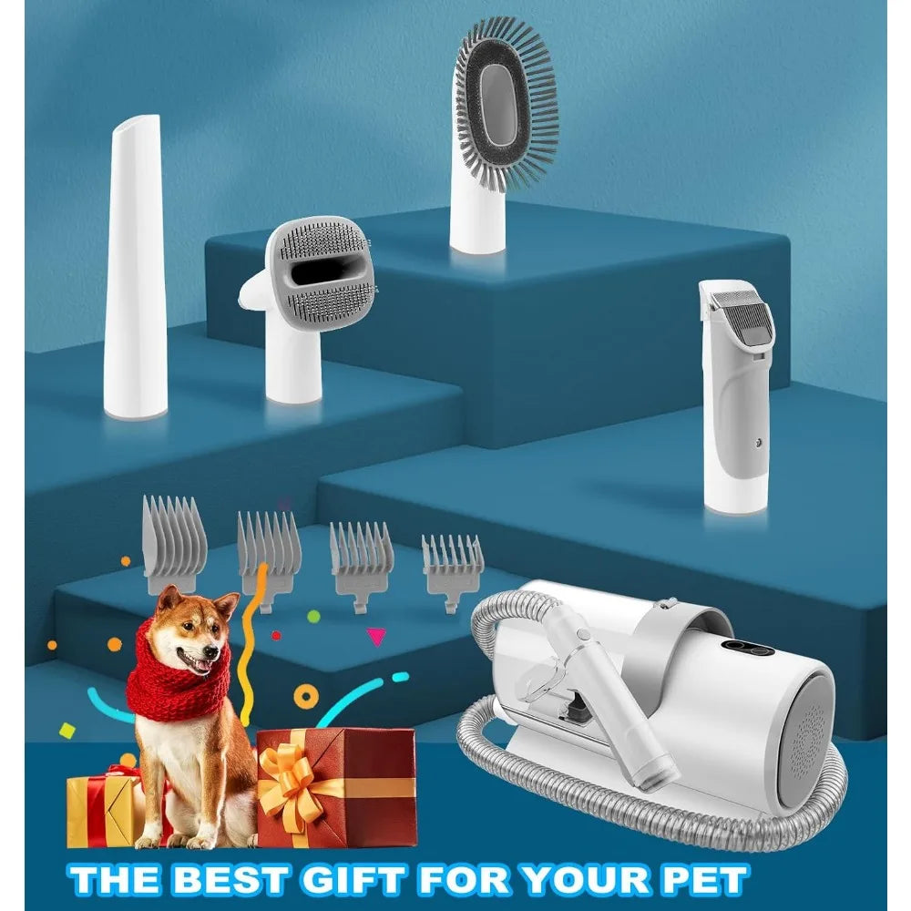 Pet Grooming Kit with Vacuum Cleaner - Includes 4 Clipper Combs and 5 Grooming Tools for Long-Haired Pets