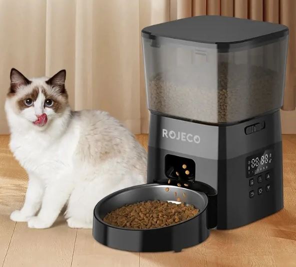 Smart Automatic Pet Feeder - Button Version for Cats and Dogs - Dry Food Dispenser with LCD Display and Timer Control