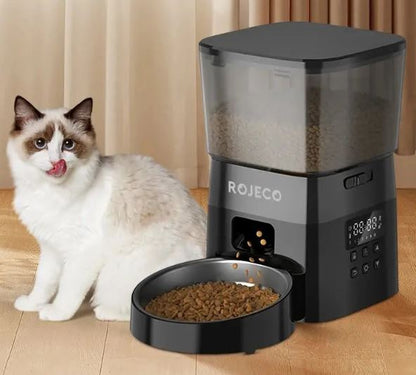 Smart Automatic Pet Feeder - Button Version for Cats and Dogs - Dry Food Dispenser with LCD Display and Timer Control